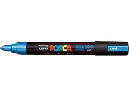 Akrylový popisovač Uni Posca PC-5M, modrý metalický, šířka stopy 1,8 až 2,5 mm