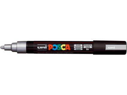 Akrylový popisovač Uni Posca 5M stříbrný, šířka stopy 1,8 až 2,5 mm