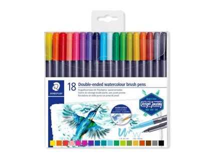Staedtler Design Journey akvarelové fixy, sada 18 barev, oboustranné, štětcový a fine hrot