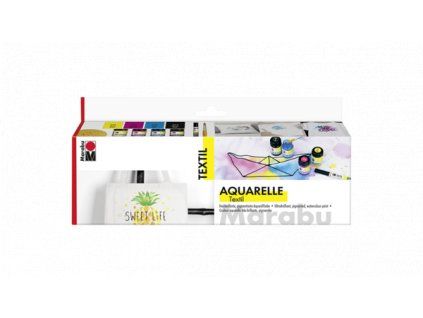 Sada Marabu Aquarelle na světlý textil, 4 x 15 ml, citron, purpurová, azurová, černá