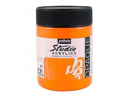 Akrylová barva Pébéo Studio Acrylic 500 ml, odstín oranžová kadmium 32, matně saténový povrch