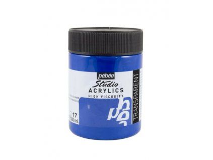 Akrylová barva Pébéo Studio Acrylic 500 ml, odstín modrá Phthalocyanine 17, matně saténový povrch