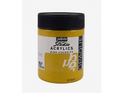 Akrylová barva Pébéo Studio Acrylic 500 ml, odstín okr žlutý 27, matně saténový povrch