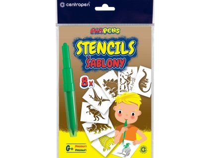 Centropen šablony k foukacím fixům, set G+ dinosauři, sada 8 papírových šablon