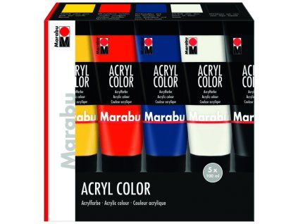 Marabu Acryl Color sada 5 tub po 100 ml, akrylové barvy na vodní bázi
