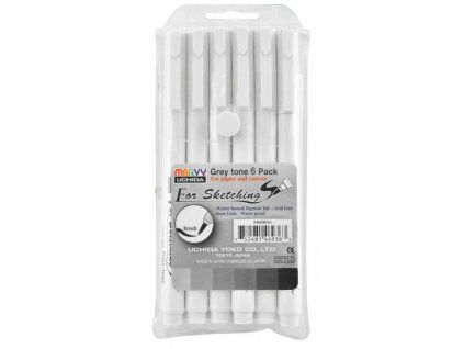 Marvy For Drawing Brush 4600B-6A, sada 6 štětcových fixů v šedých odstínech