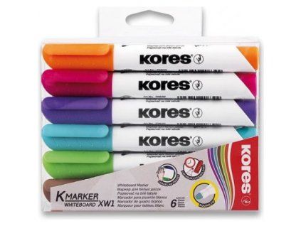 Kores K-Marker sada 6 popisovačů na bílé tabule, šířka stopy 3 mm