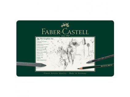 Faber-Castell Pitt Graphite Set 26 ks, grafitové tužky, bloky a krajony v plechové etui