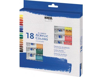 Kreul el Greco sada 18 akrylových barev po 12 ml, lesklé a rychle schnoucí