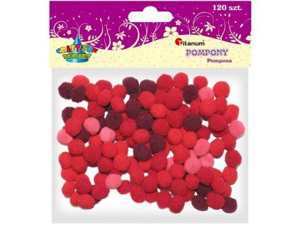 Bambulky pompom Titanum 10 mm, červený mix 120 ks, komponenty pro kreativní tvoření