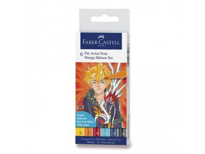 Faber-Castell Pitt Artist Pen Brush Manga Shonen, sada 6 ks, mix barev, štětcový hrot