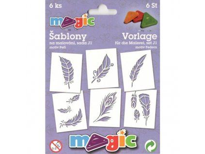 Magic papírové šablony sada 6 ks, motiv peří, řada J1 pro kreativní dekorování