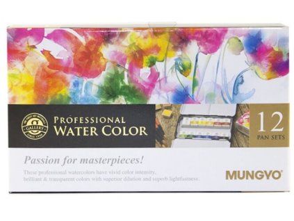 Akvarelové barvy Mungyo Gallery Professional, plechová etue se 12 půl pánvičkami