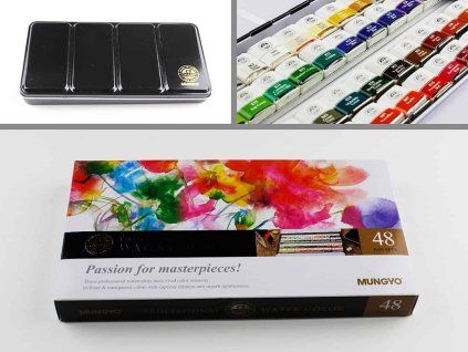 Mungyo Gallery Professional akvarelové barvy, sada 48 barev v plechové kazetě