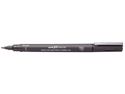 Uni PIN BR tmavě šedý štětcový popisovač na vodní bázi, Super Ink inkoust, voděodolný