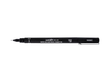 Uni PIN 02 černý liner 0,2 mm, kalibrovaný hrot, voděodolný Super Ink inkoust na vodní bázi