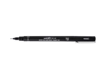 Uni PIN 08 liner 0,8 mm černý, kalibrovaný hrot, voděodolný Super Ink inkoust na vodní bázi