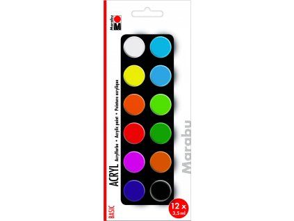 Marabu Acrylic Paints set BASIC, sada 12 kelímků akrylových barev po 3,5 ml