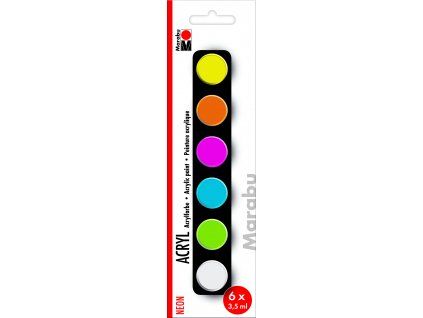 Marabu Acrylic Paints NEON sada 6 fluorescentních akrylových barev v kelímcích po 3,5 ml