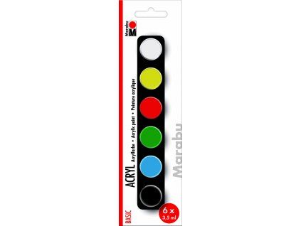 Marabu Acrylic Paints sada BASIC, 6 kelímků po 3,5 ml, krycí akrylové barvy