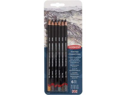 Sada tónovaných uhlů Derwent Tinted Charcoal, 6 barevných odstínů v tužkovém provedení
