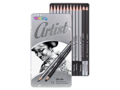 Sada grafitových tužek Colorino Sketching Art Set, 10 tužek různých tvrdostí a 2 uhly ve dřevě