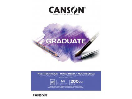 Canson Graduate Mix-Media skicák lepený A4, 20 listů, bílý papír 200 g/m2