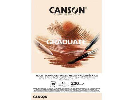 Canson Graduate Mix-Med skicák lepený A5, 30 listů, 220 g, papír NATUR pro suché i mokré techniky
