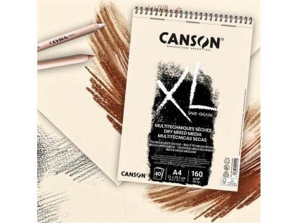Canson XL Dry Mixed Media Sand Grain A4, skicák 40 listů 160 g, pískovaná textura