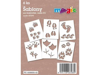 Magic šablony papírové sada O1 Stopy, 6 ks, formát 11x14 cm, bílý karton 220 g