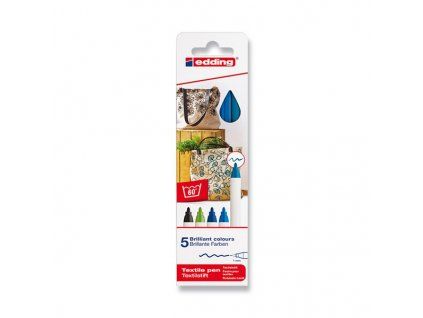 Sada 5 fix na textil Edding 4600 v modrých odstínech, hrot 1-4 mm