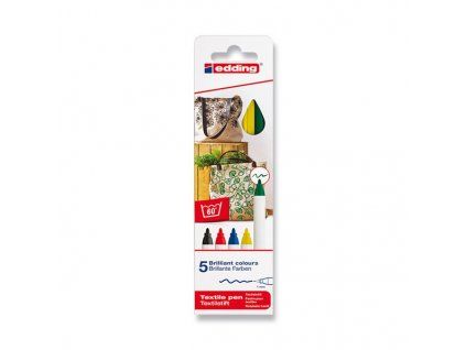 Sada fixů na textil Edding 4600, 5 základních barev, hrot 1-4 mm
