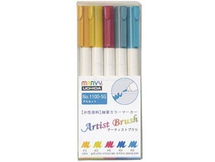 Marvy Artist Brush 1100 sada 5 ks DULL, štětcové fixy s pigmenty na vodní bázi