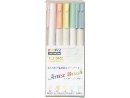 Marvy Artist Brush 1100 sada 5 ks PALE, štětcové fixy s měkkým hrotem, pastelové odstíny