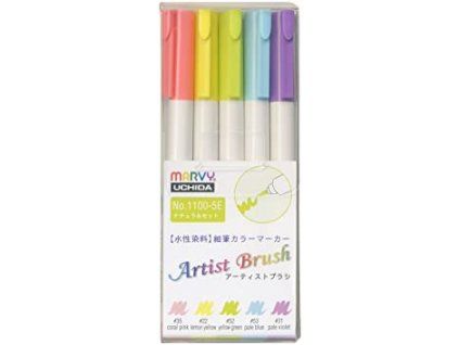 Marvy Uchida Artist Brush 1100 sada 5 ks Natural, štětcové fixy na vodní bázi