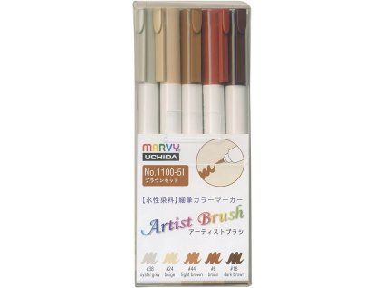 Marvy Uchida Artist Brush 1100 štětcové fixy sada 5 ks, odstíny BROWN