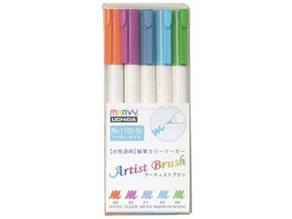 Marvy Artist Brush 1100 sada 5 ks Harmony, štětcové fixy na vodní bázi se sytými pigmenty