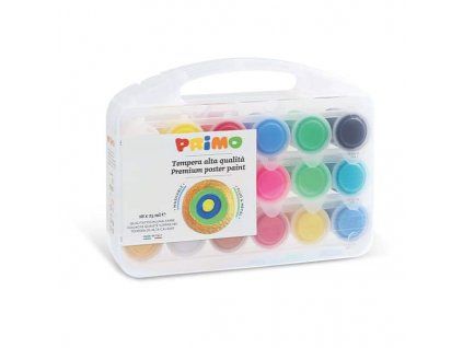 PRIMO Temperové barvy v kelímku, sada 18 x 25 ml v plastovém boxu, 18 odstínů