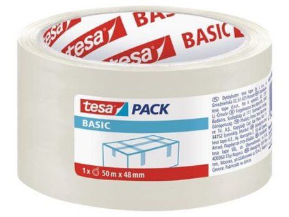 Tesa Basic 58572 průhledná lepící páska 48 mm, návin 50 m, vhodná na balení dárků a balíčků
