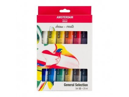 Sada akrylových barev Talens Amsterdam Standard, 12 tub po 20 ml, vodní báze