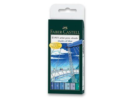 Faber-Castell Pitt Artist Pen Shades of blue, sada 6 štětcových fixů v odstínech modré