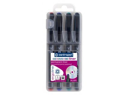 Centropen 4616 permanentní marker na CD, DVD a BD disky, sada 4 barev, hrot 0,6 mm