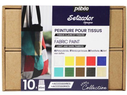 Pébéo Setacolor Opaque sada II., 10 krycích barev na textil 45 ml v kartonovém kufříku