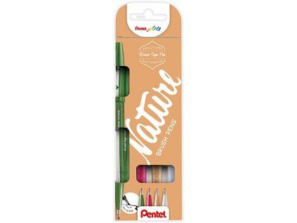 Pentel Brush Sign Pen SES15 sada 4 ks Nature, štětcové fixy pro lettering a kaligrafii