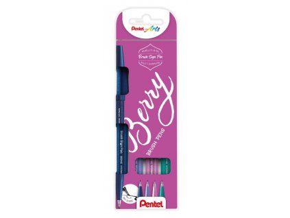 Pentel Brush Sign Pen SES15, sada 4 štětcových fixů v odstínech Berry