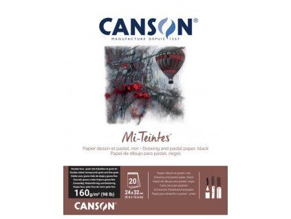 Canson Mi-Teintes lepený blok 31 x 41 cm, 160 g, černý papír na pastel