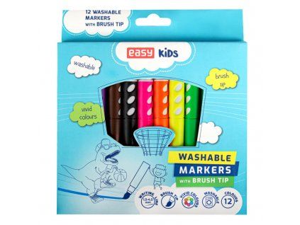 Easy Kids sada 12 školních vypratelných fixů se štětcovým hrotem, pestré barvy