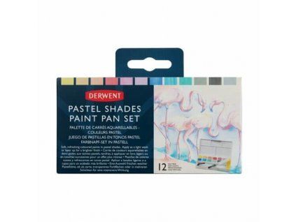 Derwent Pastel Shades Paint Pan Set, sada 12 pastelových akvarelových barev v pánvičkách
