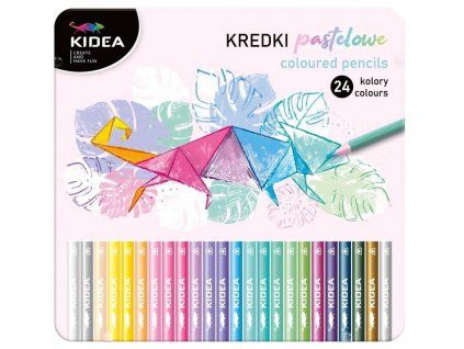 Kidea trojhranné pastelky 24 ks, pastelové a metalické odstíny v plechové etui