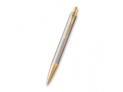Kuličkové pero Parker IM Premium Warm Grey se zlatými doplňky, elegantní propiska z nerezové oceli